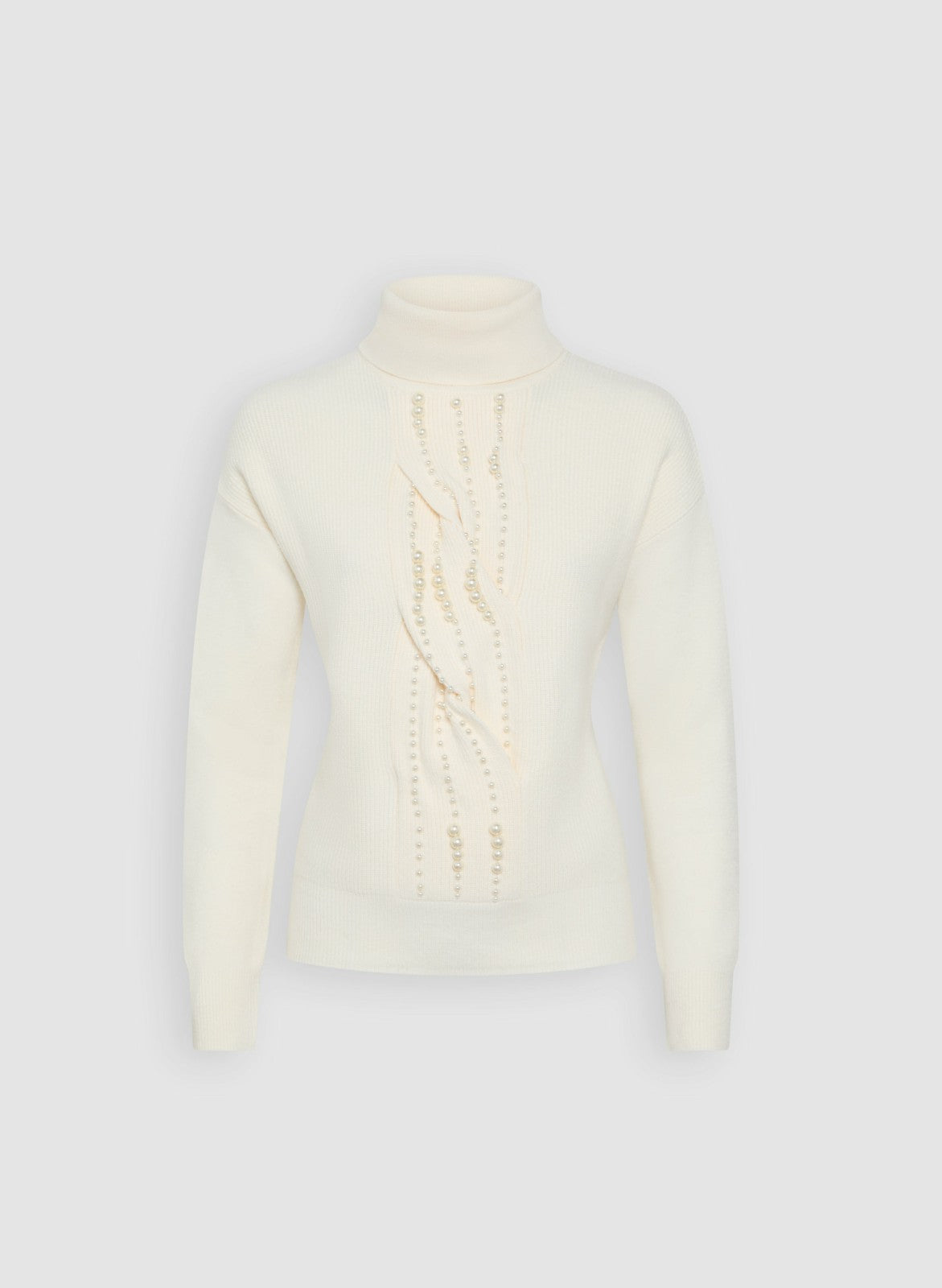 Women Beaded Twist Front Turtleneck Sweater Panna | Melanie Lyne