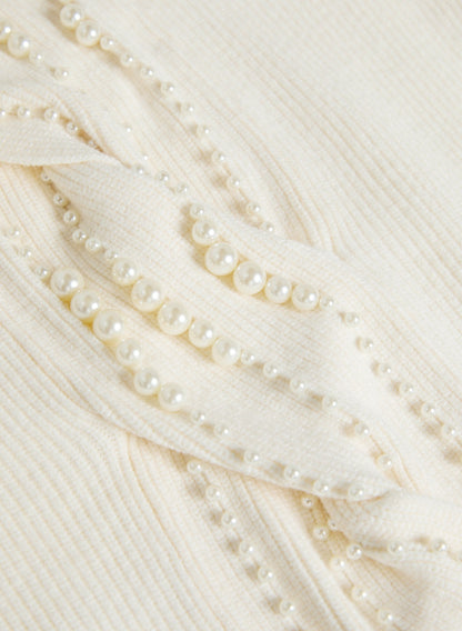 Women Beaded Twist Front Turtleneck Sweater Panna | Melanie Lyne