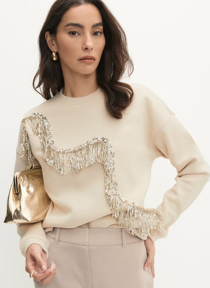 Women Sequin Detail Sweatshirt French Oak | Melanie Lyne