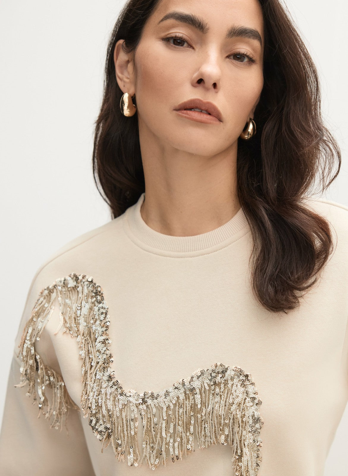Women Sequin Detail Sweatshirt French Oak | Melanie Lyne