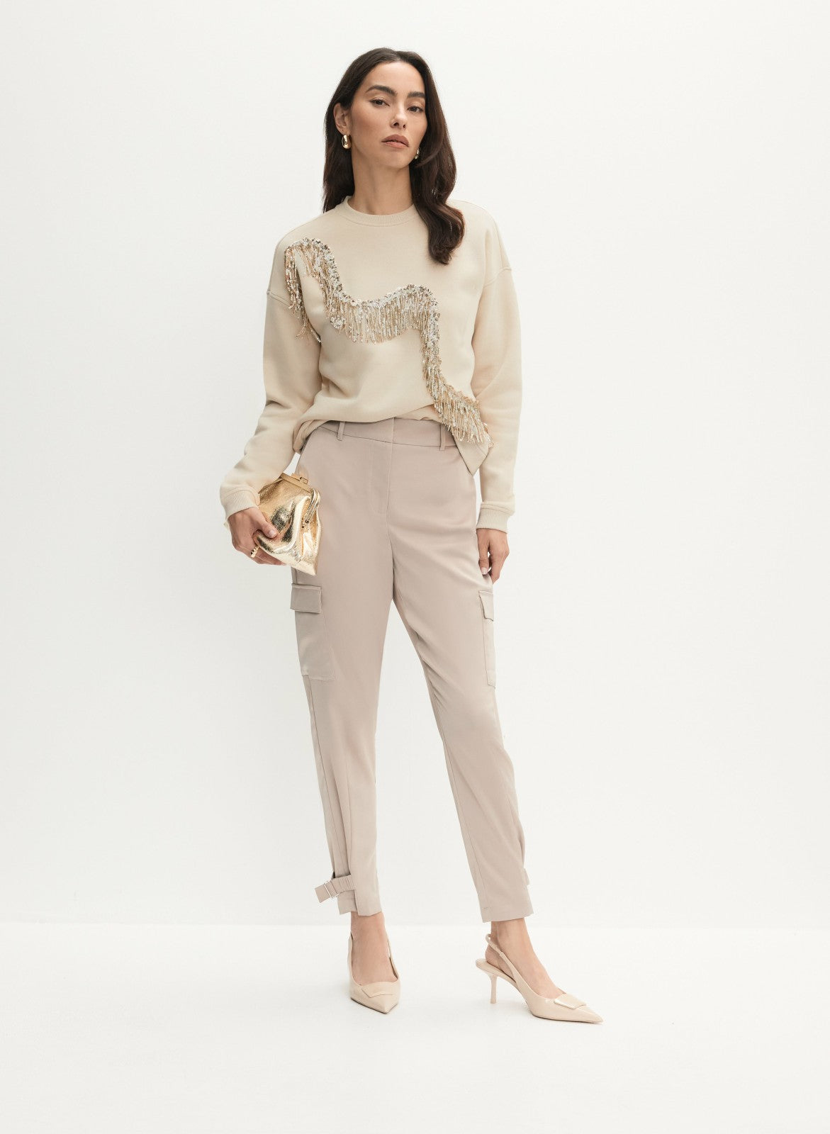 Women Sequin Detail Sweatshirt French Oak | Melanie Lyne