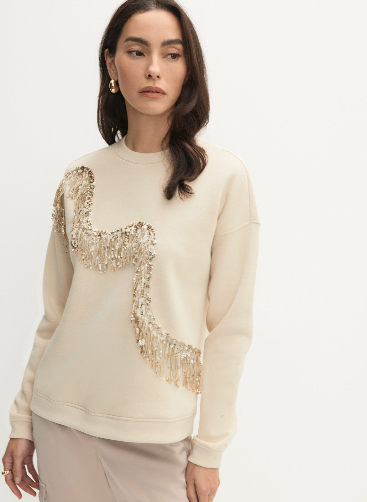 Women Sequin Detail Sweatshirt French Oak | Melanie Lyne