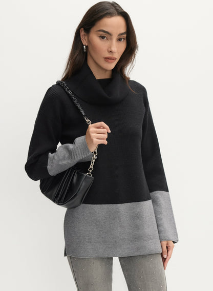 Women Colour-Block Tunic Sweater Black | Melanie Lyne