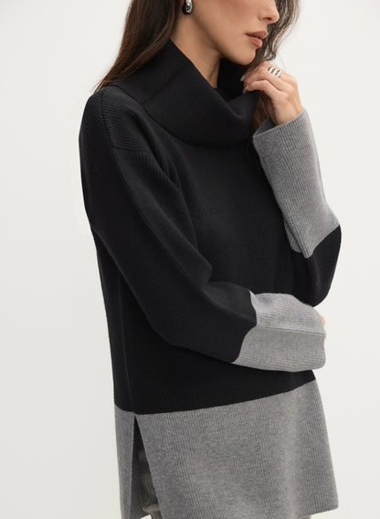 Women Colour-Block Tunic Sweater Black | Melanie Lyne