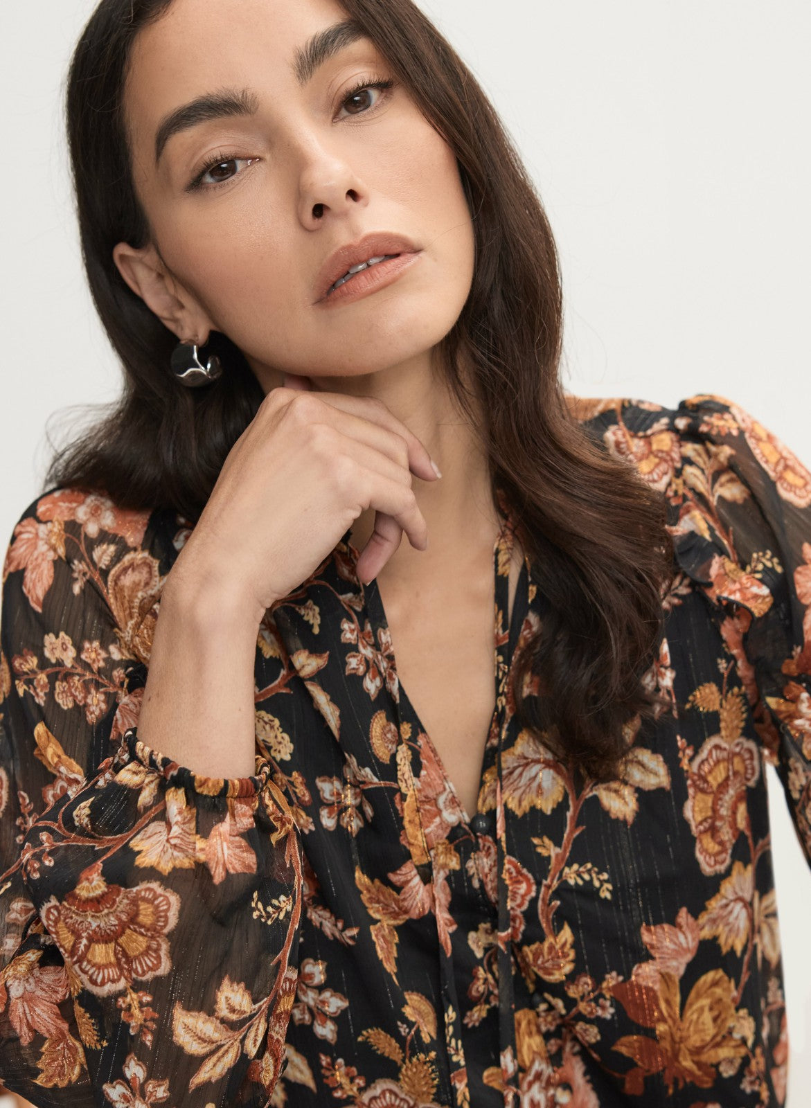 Women Floral Frilled Neck Blouse Black Pattern | Melanie Lyne