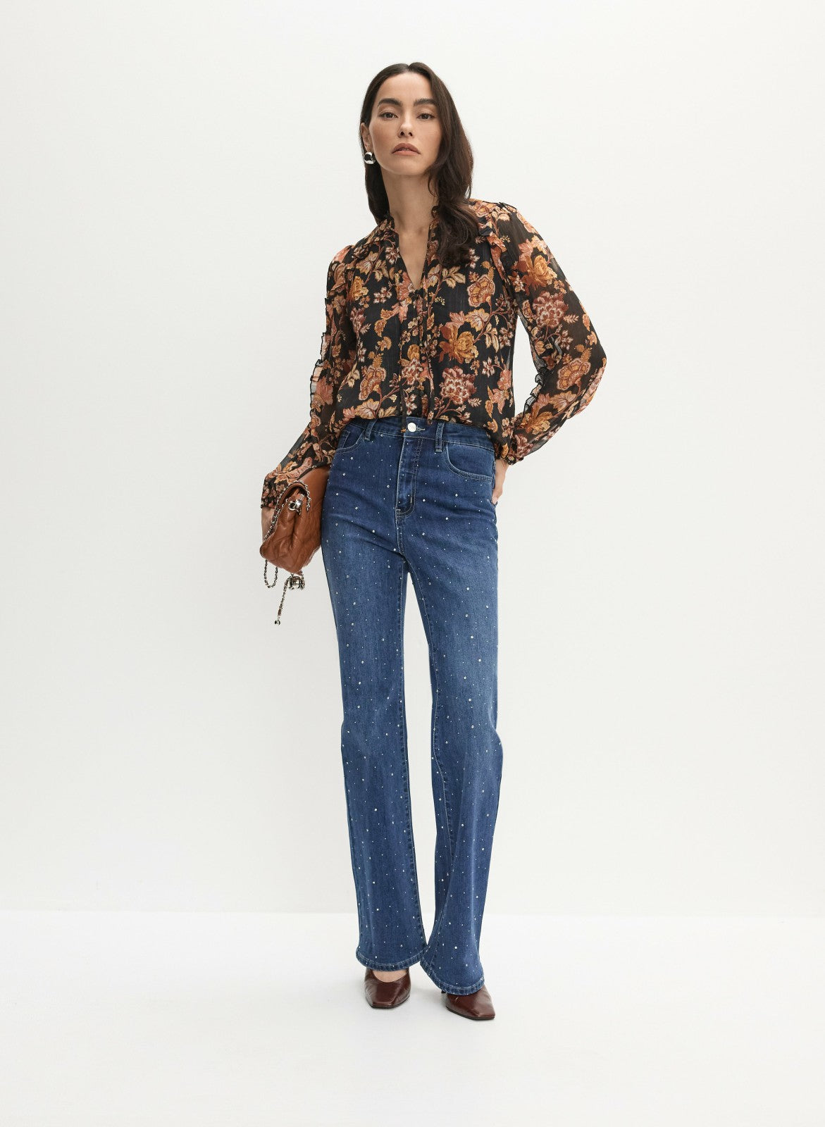 Women Floral Frilled Neck Blouse Black Pattern | Melanie Lyne