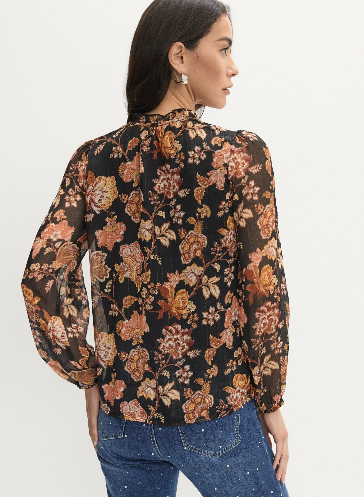Women Floral Frilled Neck Blouse Black Pattern | Melanie Lyne