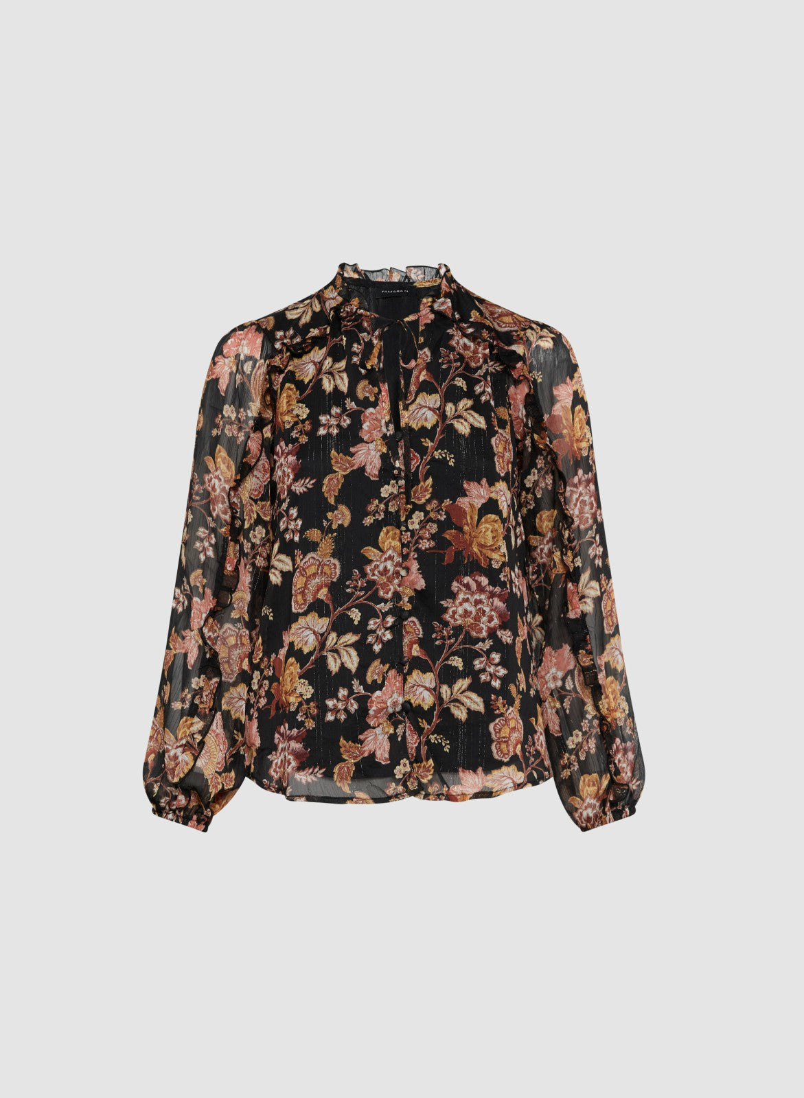 Women Floral Frilled Neck Blouse Black Pattern | Melanie Lyne
