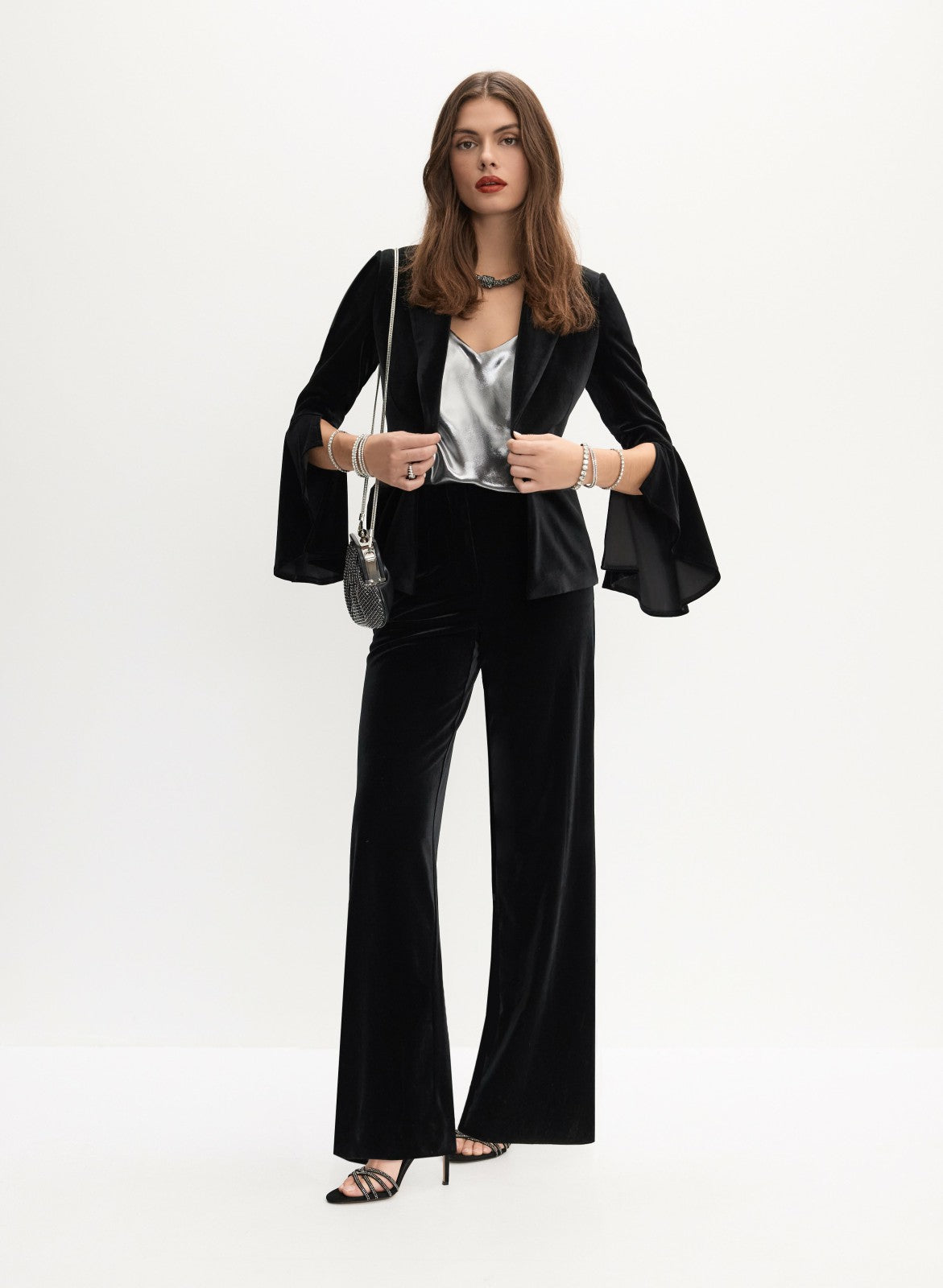 Women Sleeveless Lamé Blouse Silver Onyx | Melanie Lyne