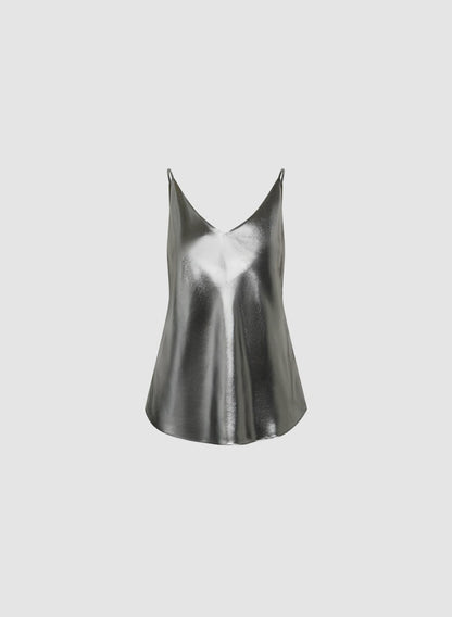 Women Sleeveless Lamé Blouse Silver Onyx | Melanie Lyne