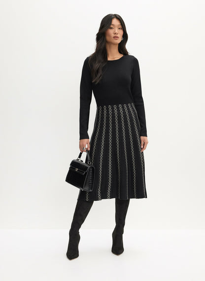 Women Mixed Jacquard Knit Dress Black | Melanie Lyne
