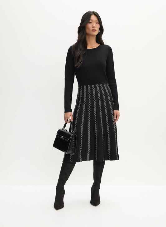 Women Mixed Jacquard Knit Dress Black | Melanie Lyne