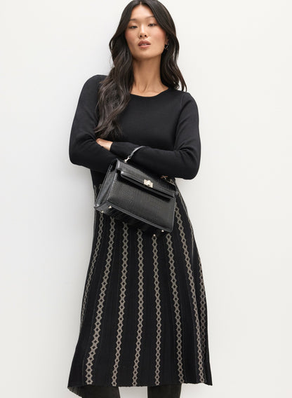 Women Mixed Jacquard Knit Dress Black | Melanie Lyne