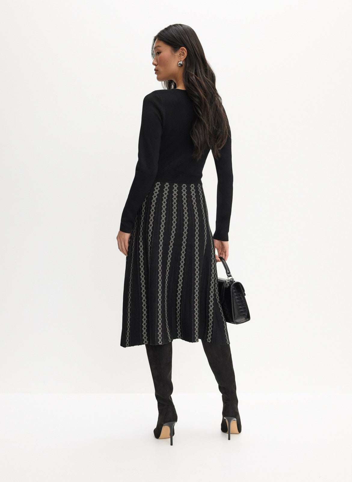Women Mixed Jacquard Knit Dress Black | Melanie Lyne