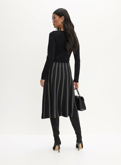 Women Mixed Jacquard Knit Dress Black | Melanie Lyne