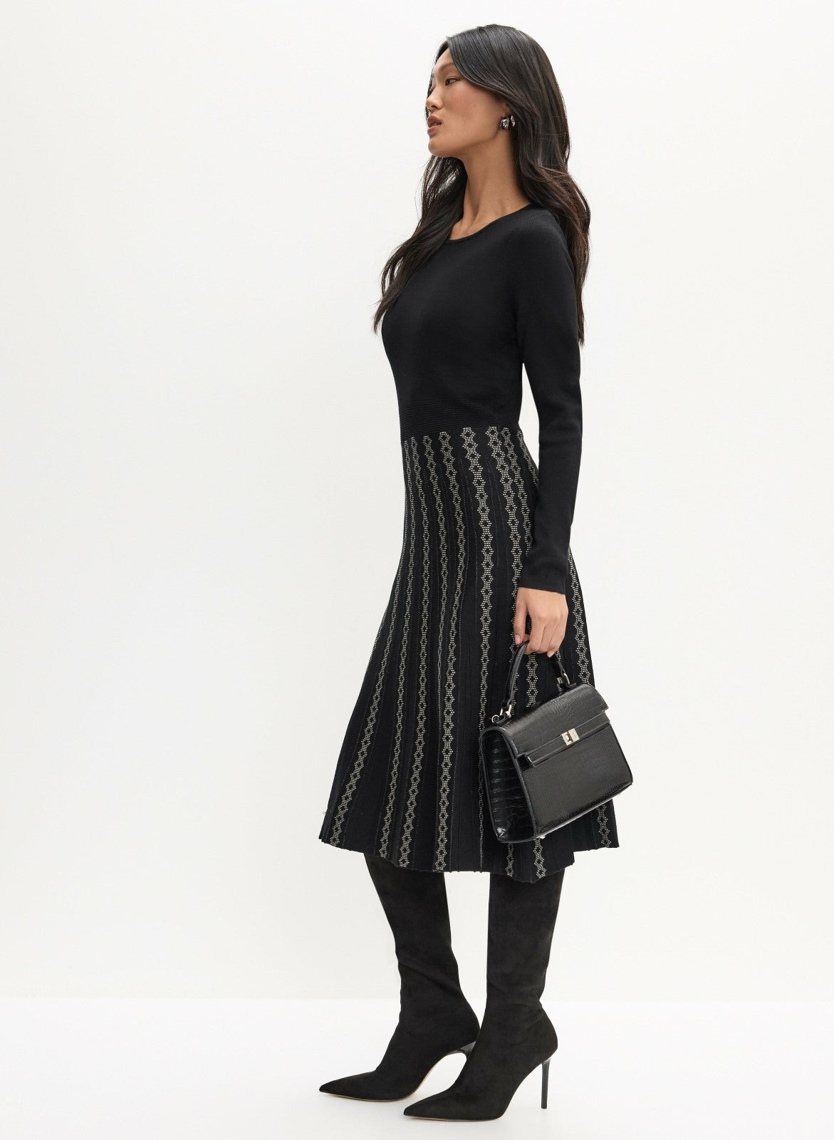 Women Mixed Jacquard Knit Dress Black | Melanie Lyne