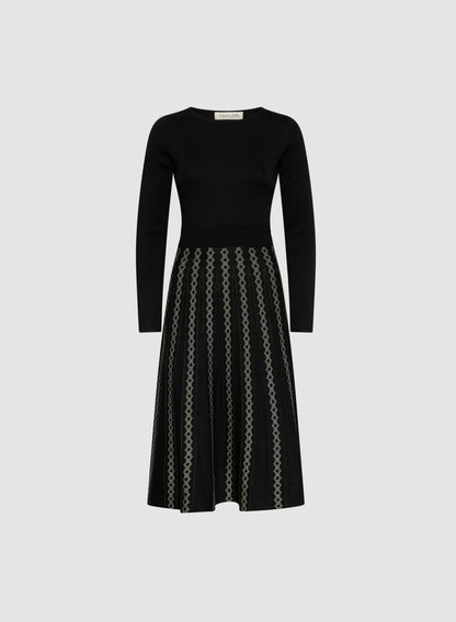 Women Mixed Jacquard Knit Dress Black | Melanie Lyne