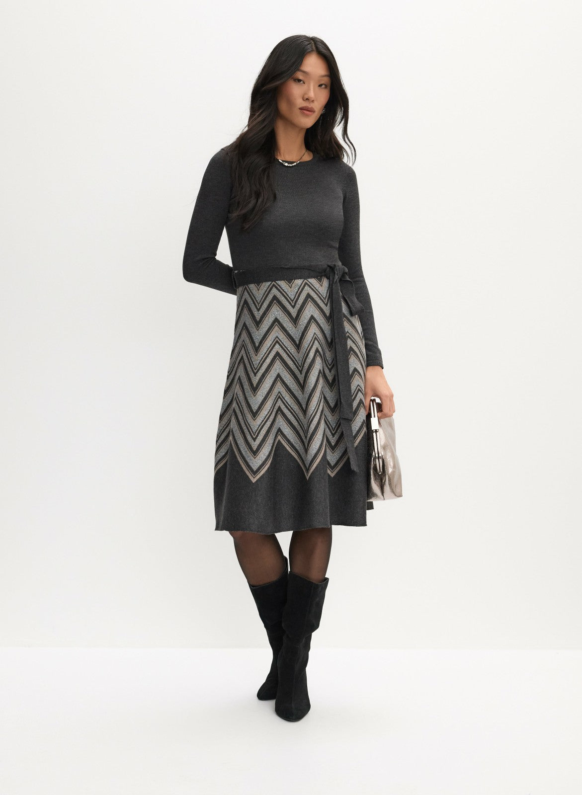 Women Chevron Print Sweater Dress Grey Pattern | Melanie Lyne