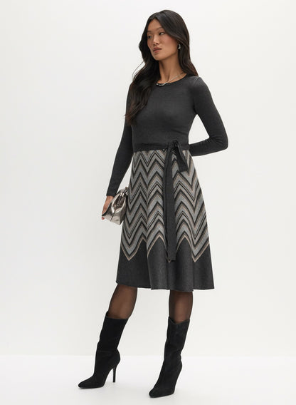 Women Chevron Print Sweater Dress Grey Pattern | Melanie Lyne