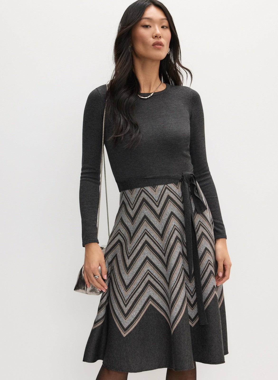 Women Chevron Print Sweater Dress Grey Pattern | Melanie Lyne