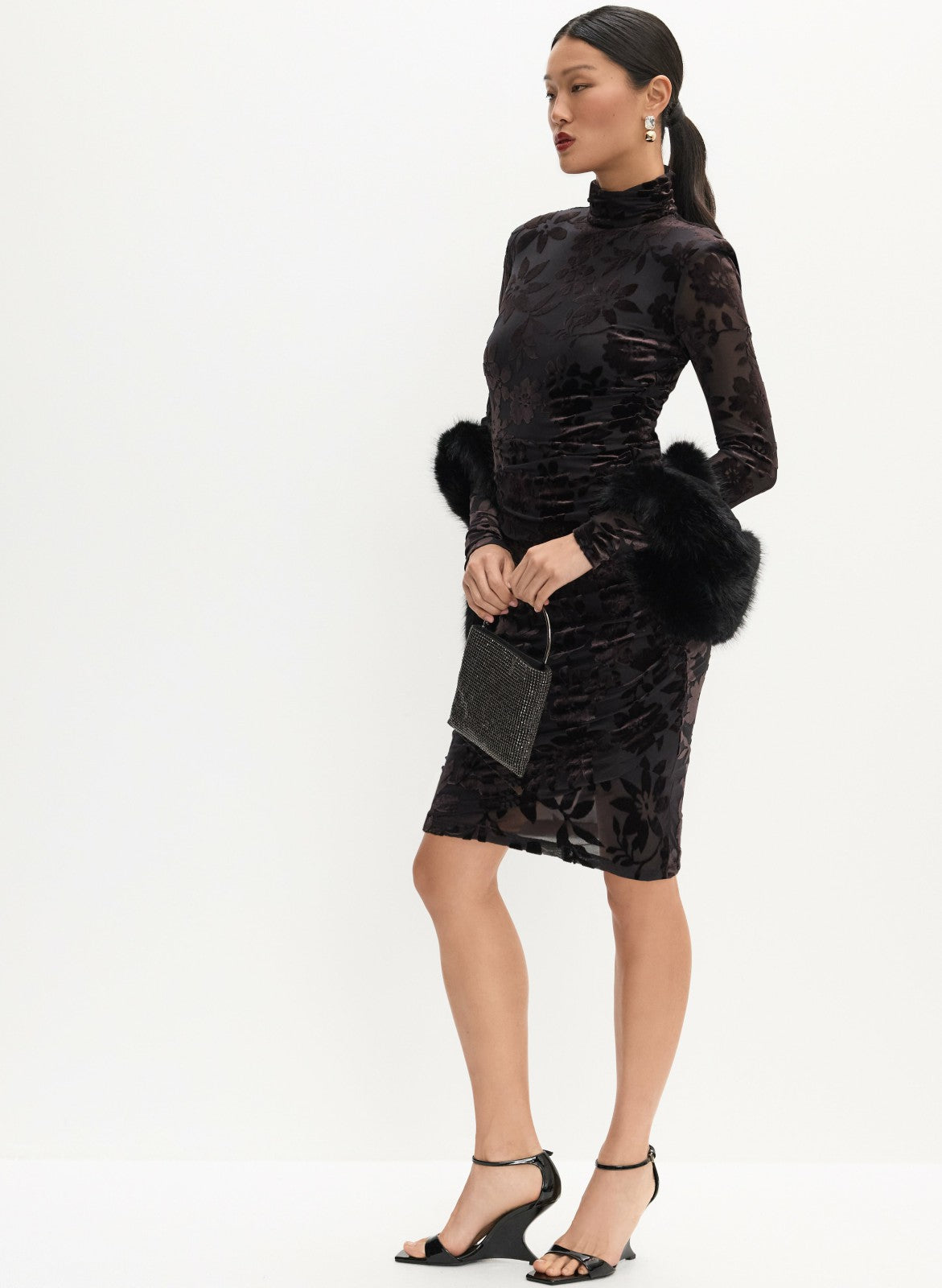 Women Floral Velvet Burnout Dress Black | Melanie Lyne