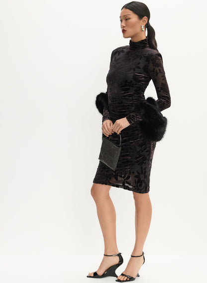 Women Floral Velvet Burnout Dress Black | Melanie Lyne