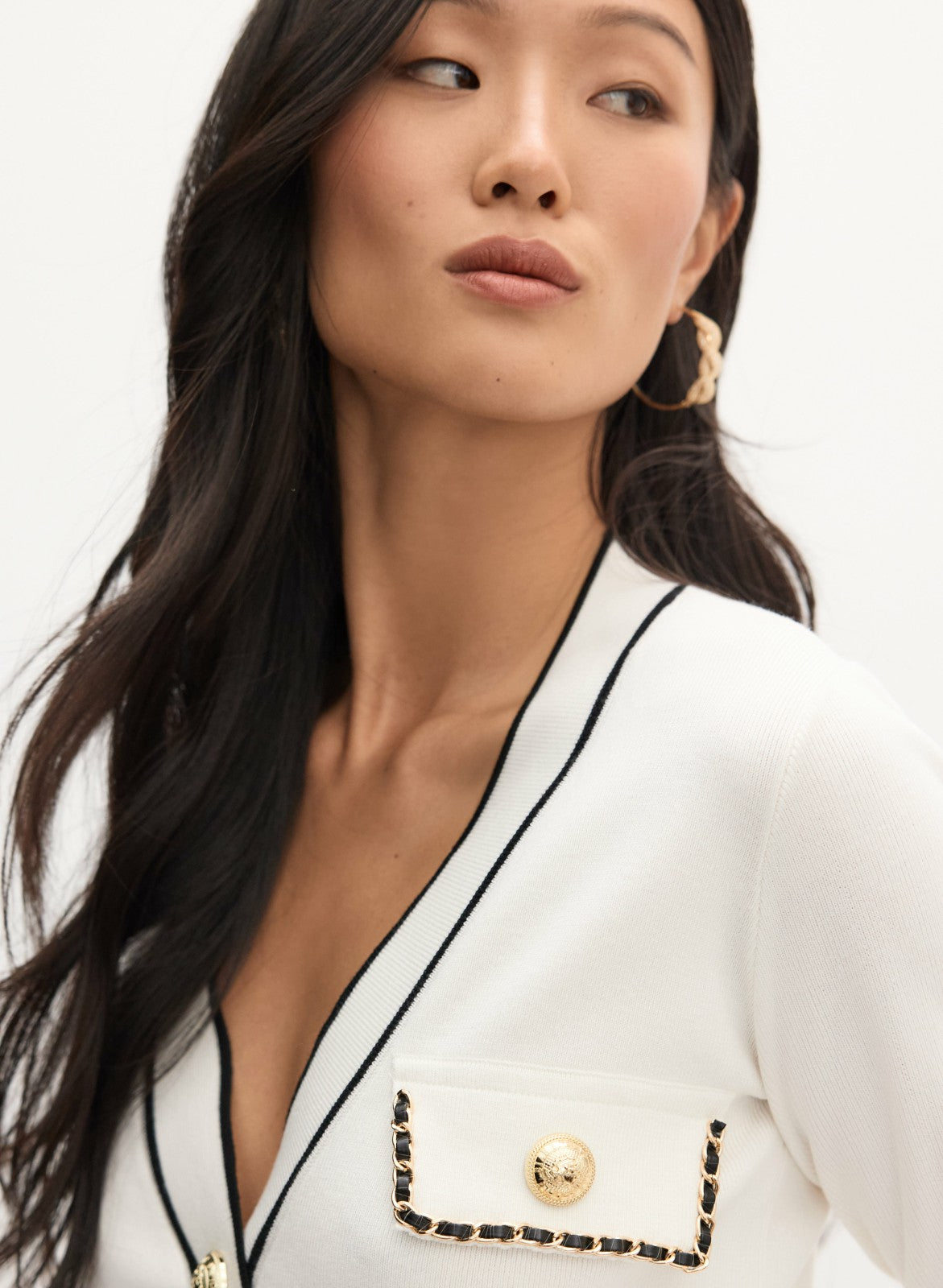 Women Chain Button Cardigan Panna | Melanie Lyne