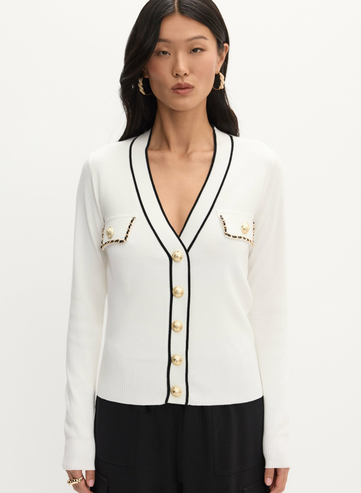 Women Chain Button Cardigan Panna | Melanie Lyne