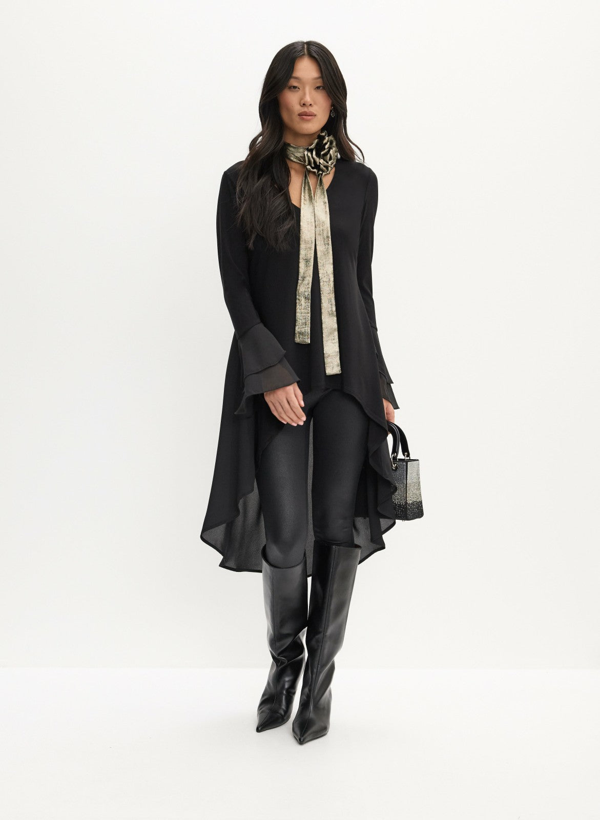 Women Droptail Chiffon Tunic Black | Melanie Lyne