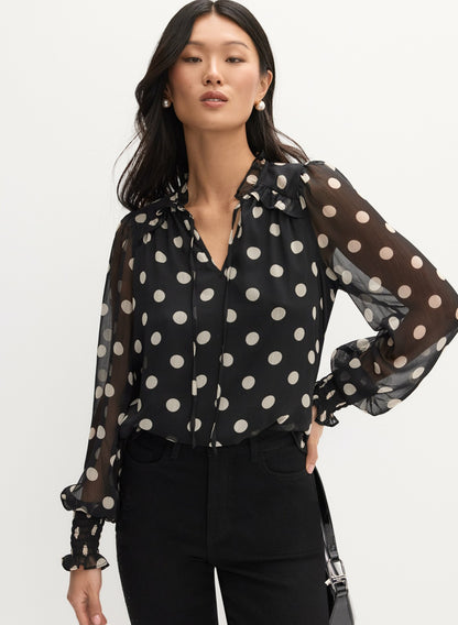 Women Polka Dot Print Blouse Black Pattern | Melanie Lyne