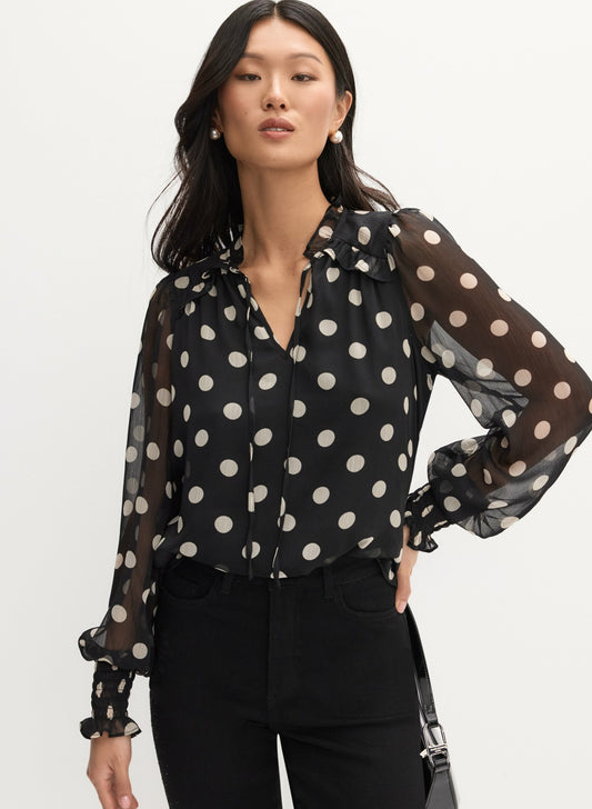 Women Polka Dot Print Blouse Black Pattern | Melanie Lyne