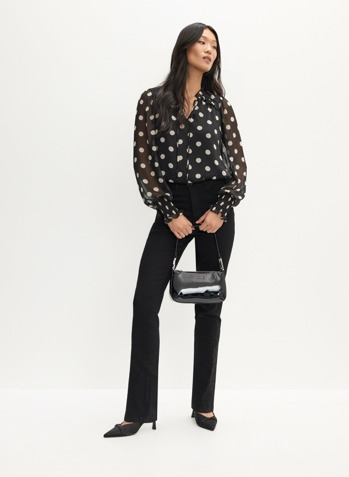 Women Polka Dot Print Blouse Black Pattern | Melanie Lyne