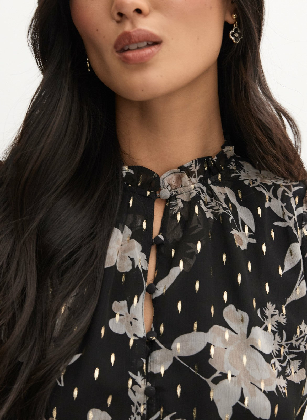 Women Floral Smocked Blouse Black & White | Melanie Lyne