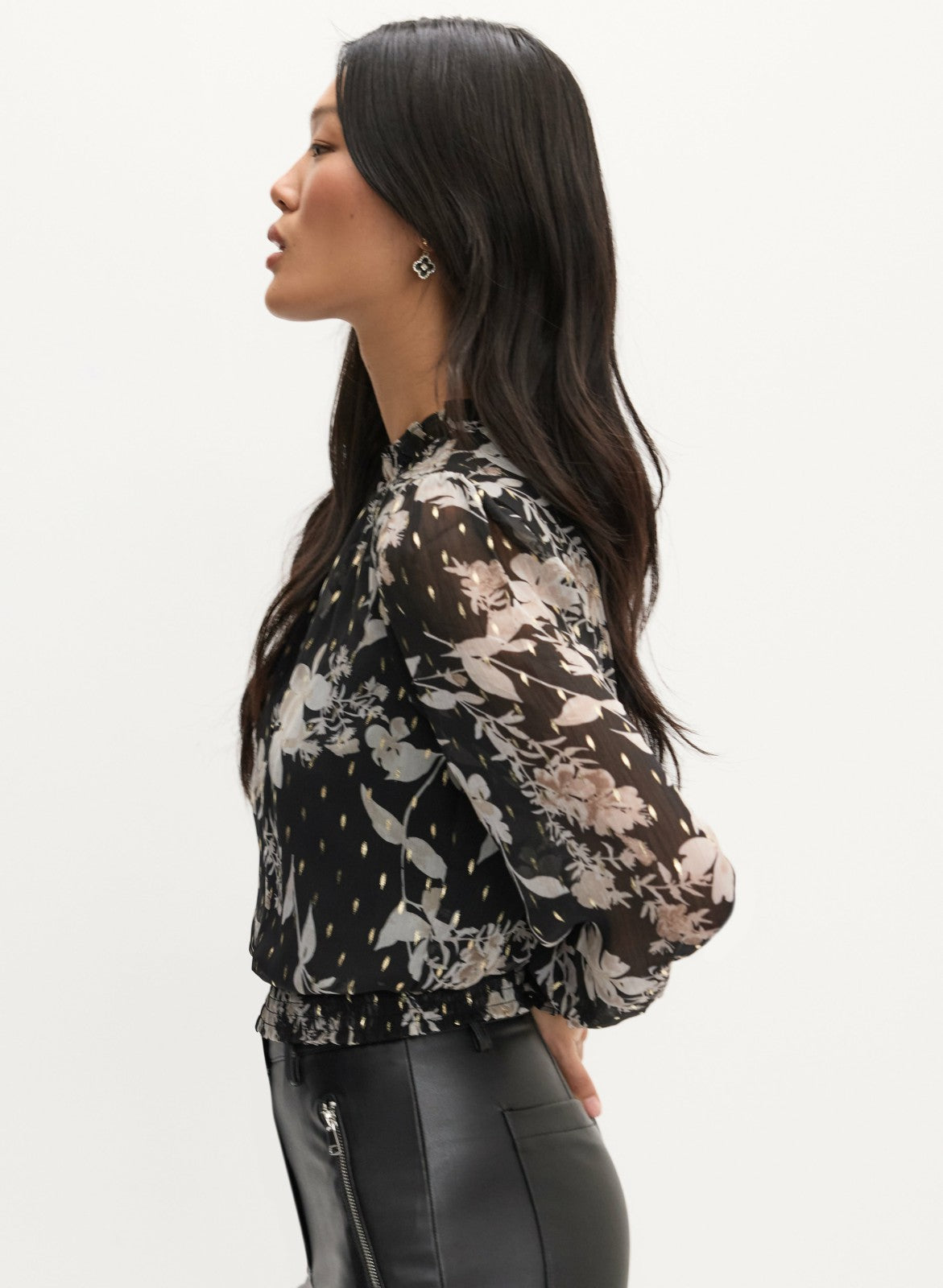 Women Floral Smocked Blouse Black & White | Melanie Lyne