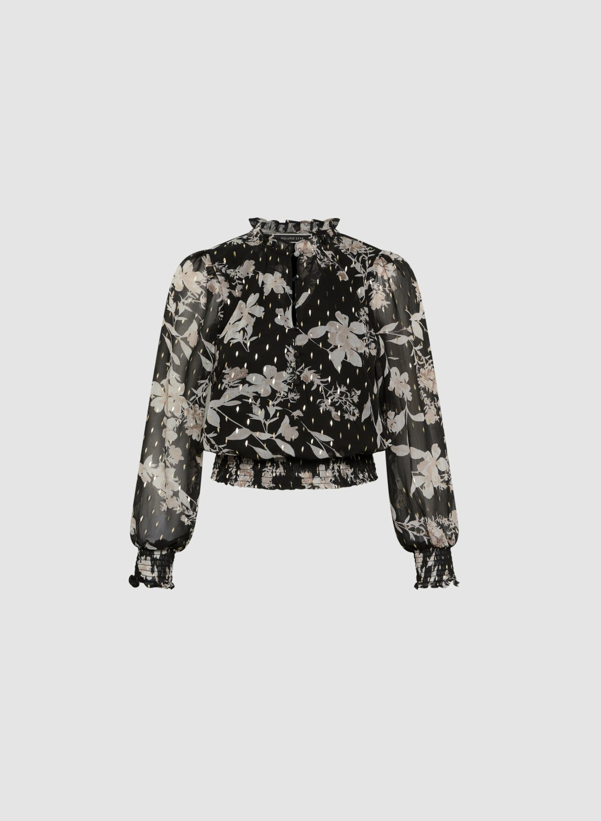 Women Floral Smocked Blouse Black & White | Melanie Lyne