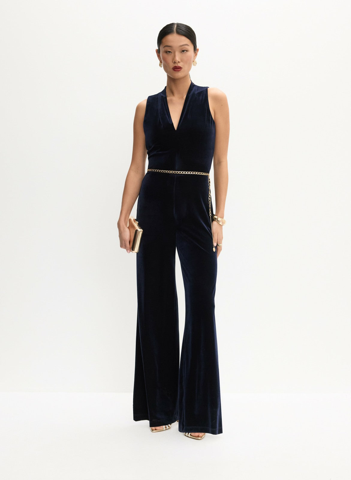 Women Long Velvet Jumpsuit Dark Navy | Melanie Lyne