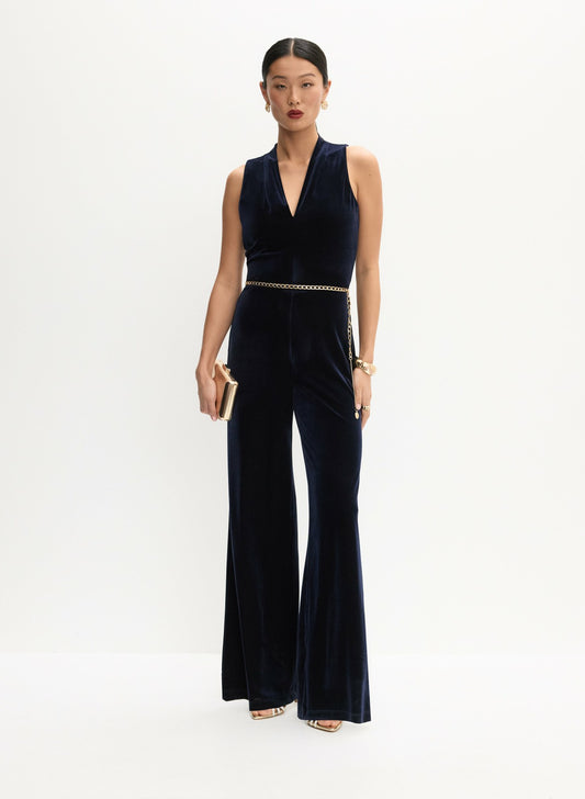 Women Long Velvet Jumpsuit Dark Navy | Melanie Lyne