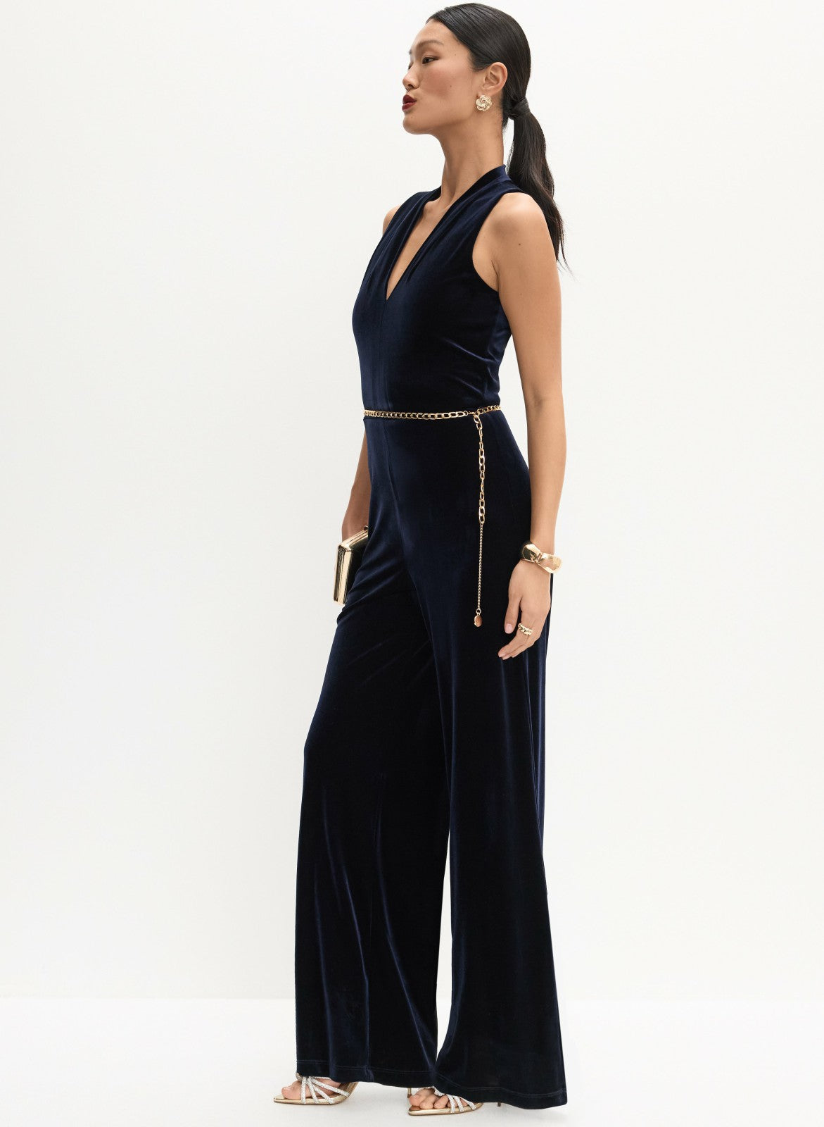 Women Long Velvet Jumpsuit Dark Navy | Melanie Lyne