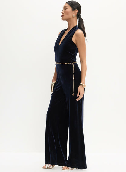Women Long Velvet Jumpsuit Dark Navy | Melanie Lyne