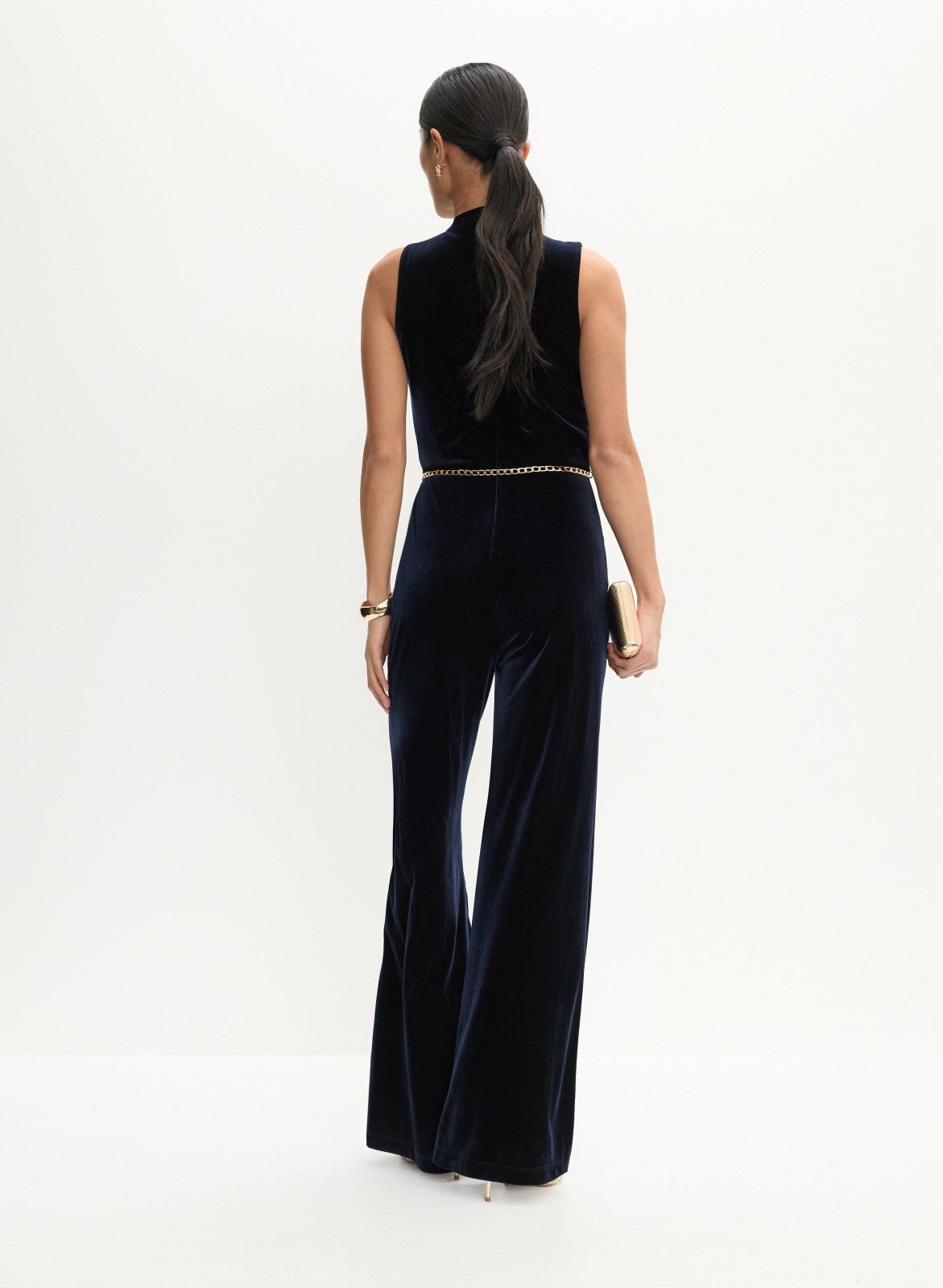 Women Long Velvet Jumpsuit Dark Navy | Melanie Lyne