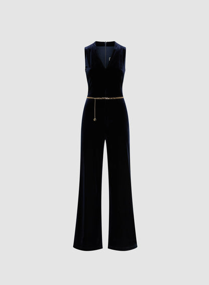 Women Long Velvet Jumpsuit Dark Navy | Melanie Lyne