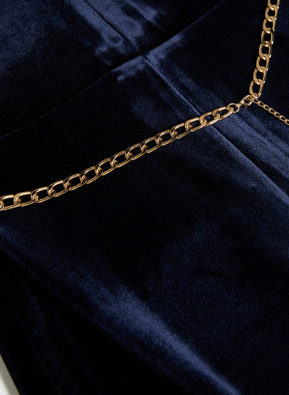 Women Long Velvet Jumpsuit Dark Navy | Melanie Lyne