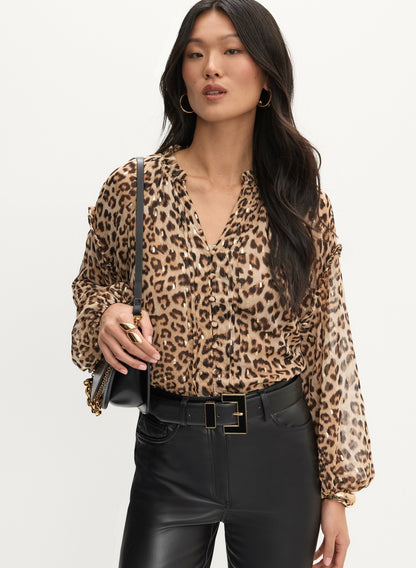 Women Cheetah Print Blouse Taupe | Melanie Lyne