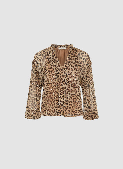 Women Cheetah Print Blouse Taupe | Melanie Lyne