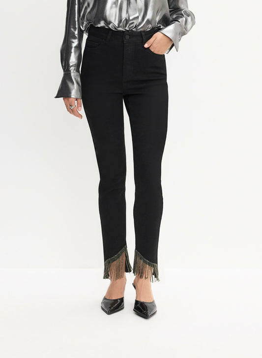 Women Bias Cut Fringe Hem Jeans Black | Melanie Lyne