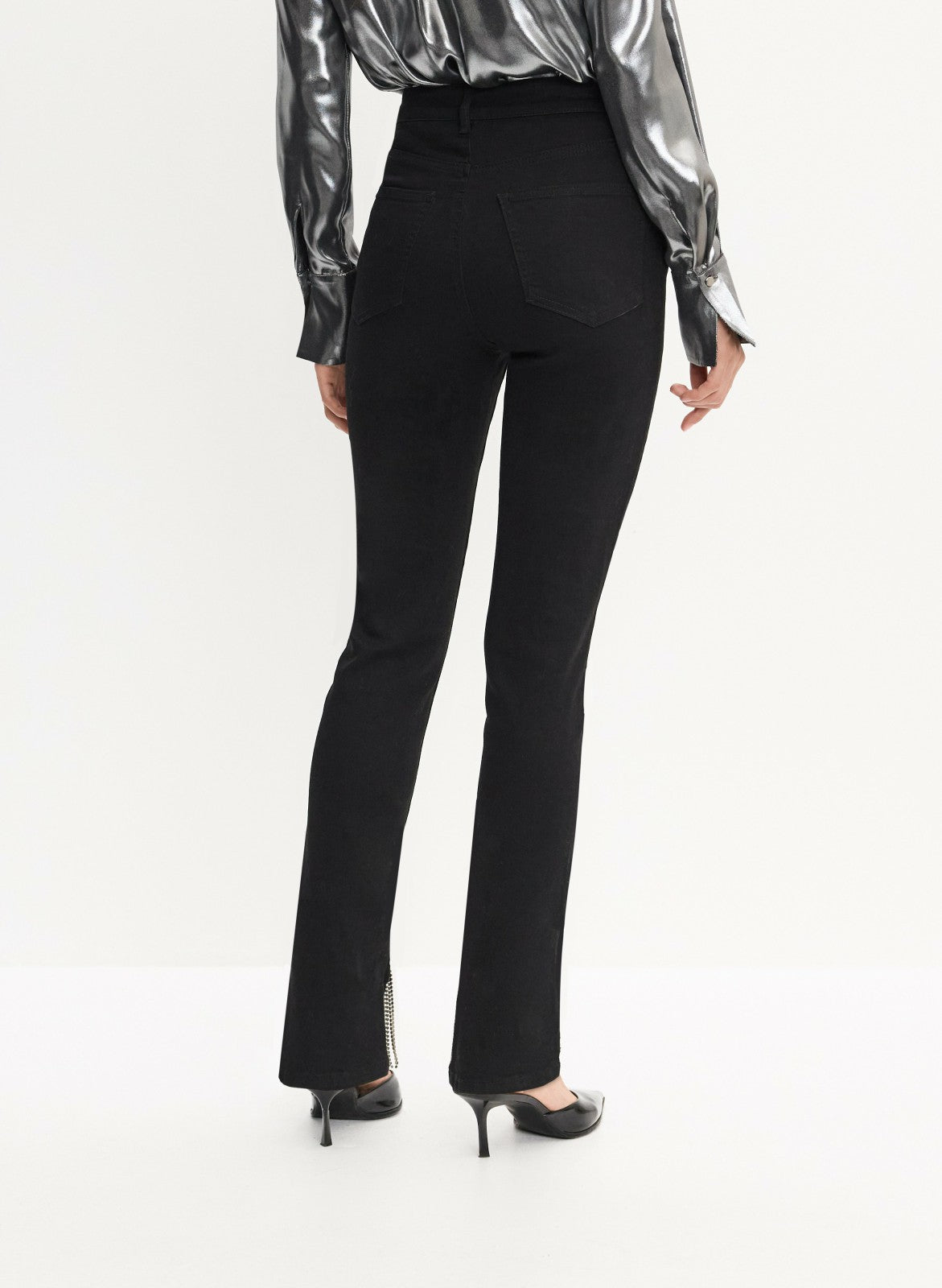 Women Bias Cut Fringe Hem Jeans Black | Melanie Lyne