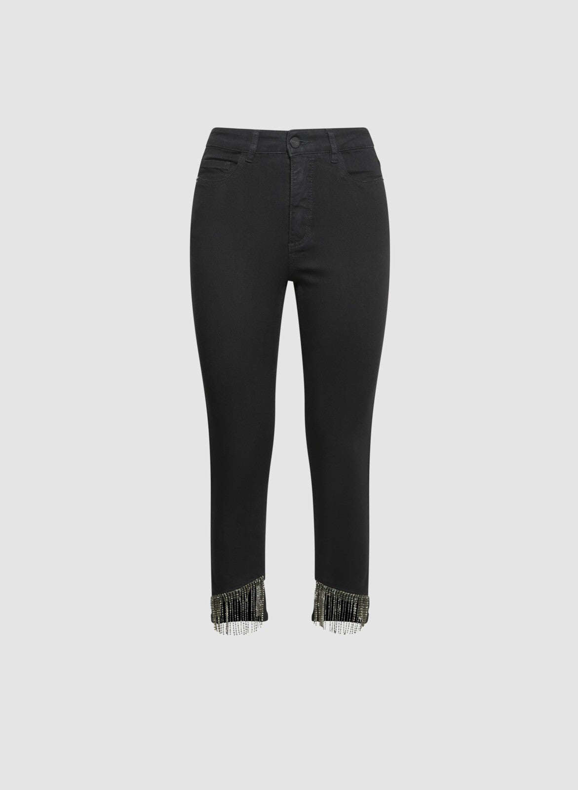 Women Bias Cut Fringe Hem Jeans Black | Melanie Lyne