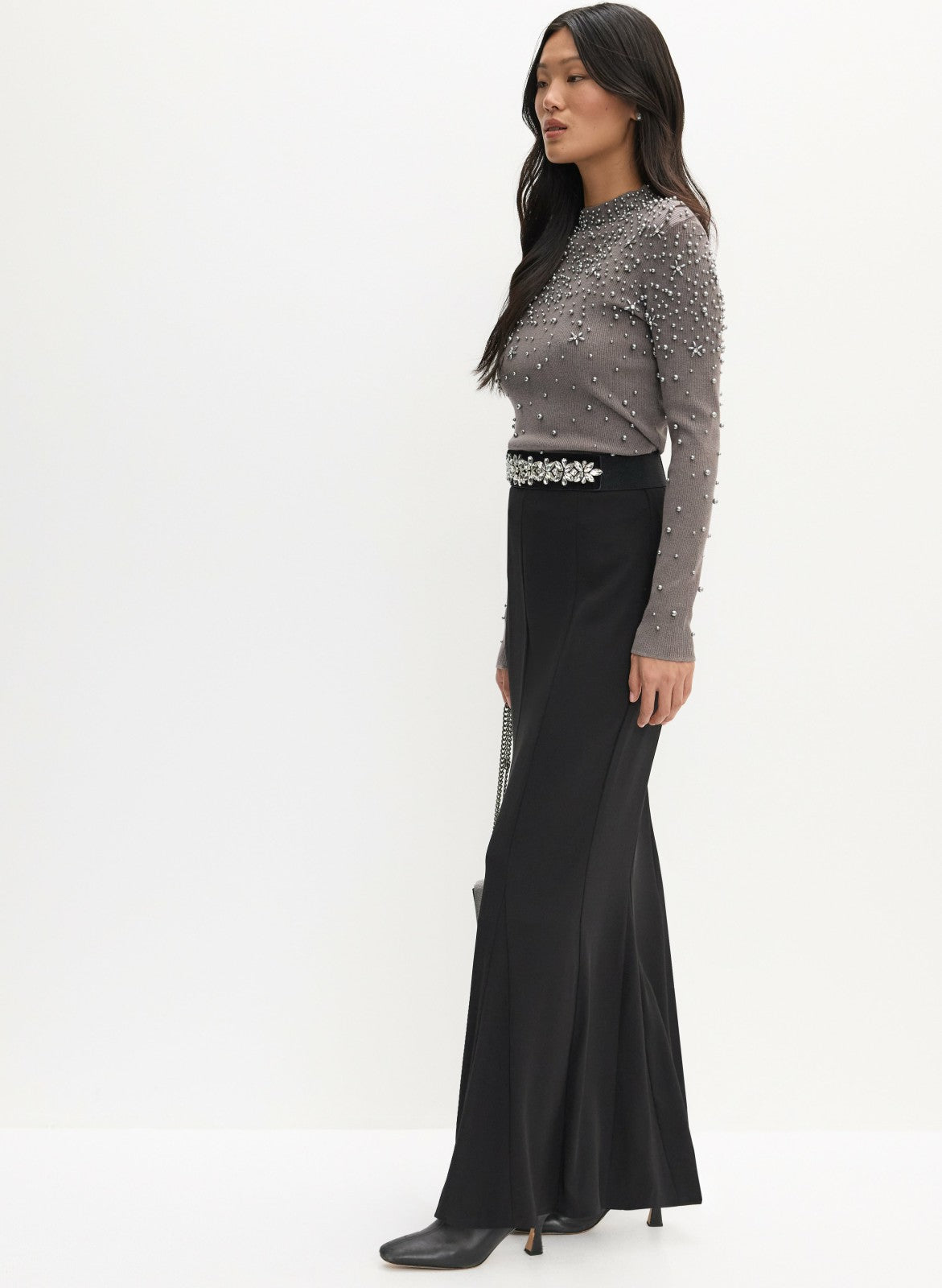 Women Trumpet Hem Maxi Skirt Black | Melanie Lyne