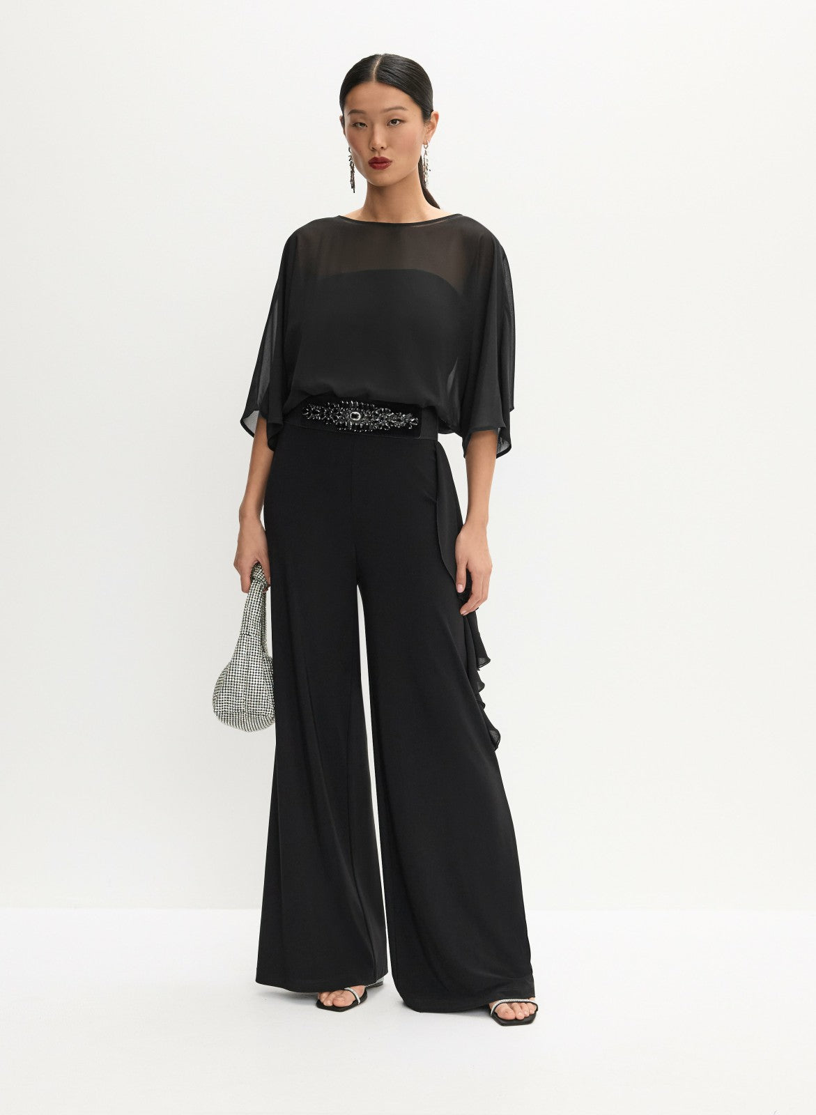 Women Chiffon Wide-Leg Jumpsuit Black | Melanie Lyne