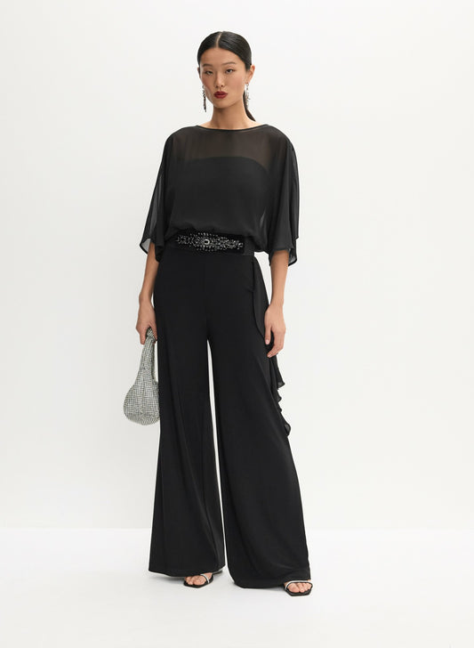 Women Chiffon Wide-Leg Jumpsuit Black | Melanie Lyne